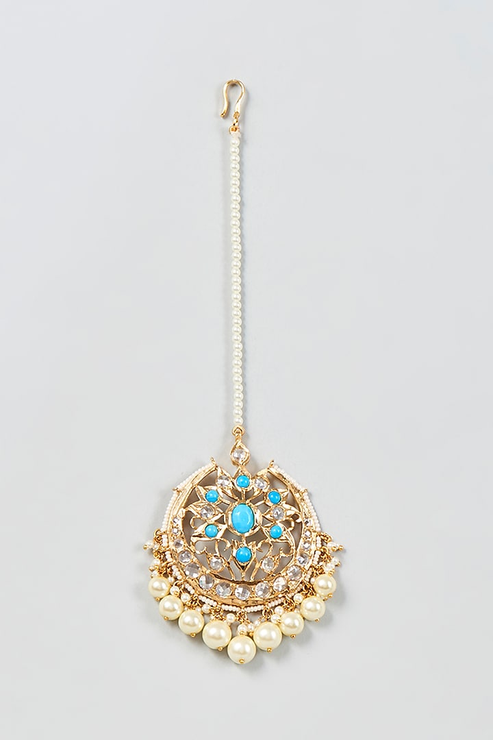 Gold Plated Semi-Precious Kundan Polki Maang Tikka by Kiara