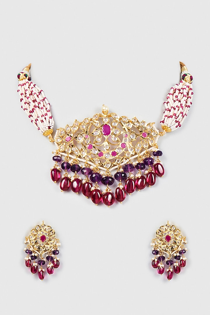 Gold Plated Semi-Precious Kundan Polki Necklace Set by Kiara at Pernia's Pop Up Shop