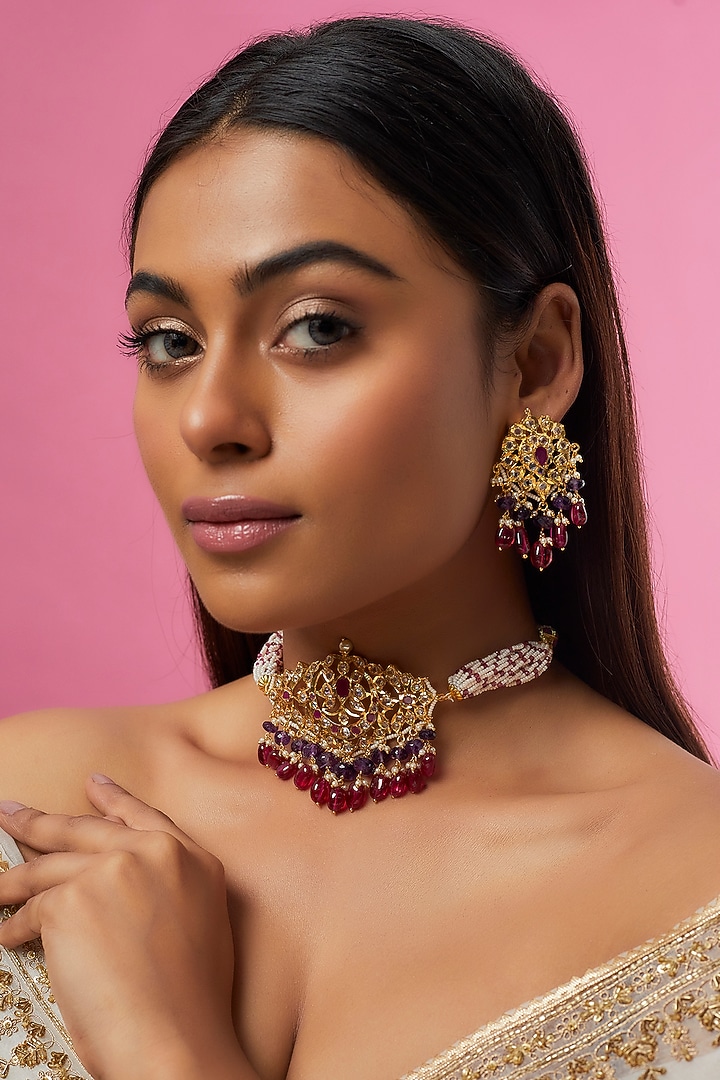 Gold Plated Semi-Precious Kundan Polki Necklace Set by Kiara at Pernia's Pop Up Shop
