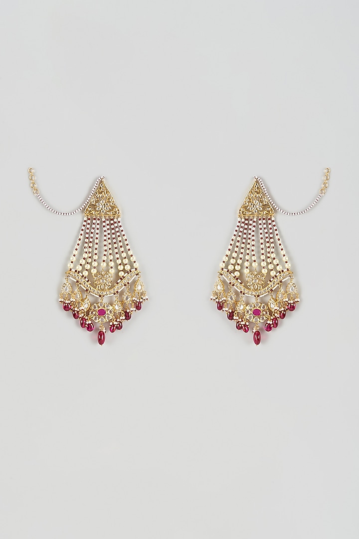 Gold Plated Kundan Polki & Red Onyx Chandbali Earrings by Kiara at Pernia's Pop Up Shop