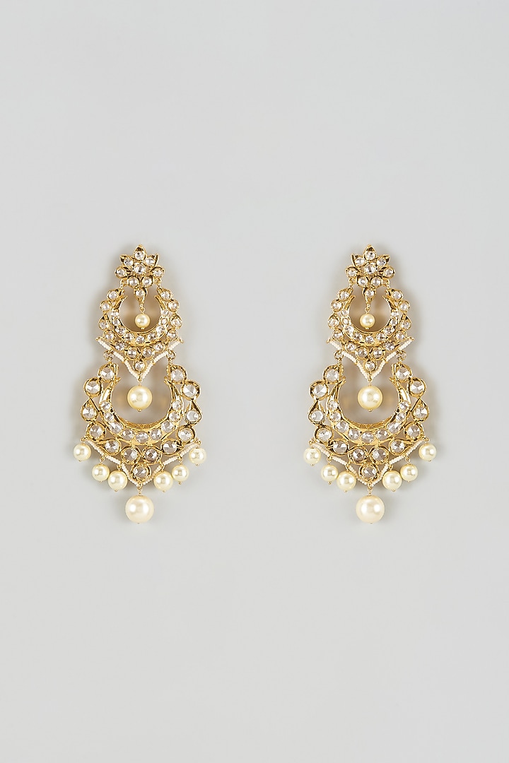 Gold Plated Kundan Polki & Pearl Dangler Earrings by Kiara at Pernia's Pop Up Shop