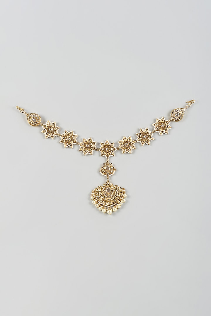 Gold Plated Kundan Polki & Pearl Mathapatti by Kiara at Pernia's Pop Up Shop