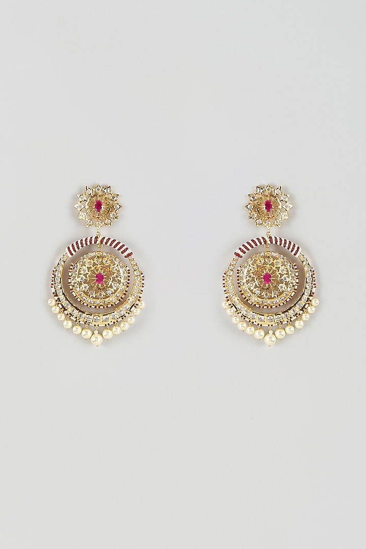 Gold Plated Kundan Polki & Red Onyx Chandbali Earrings by Kiara at Pernia's Pop Up Shop