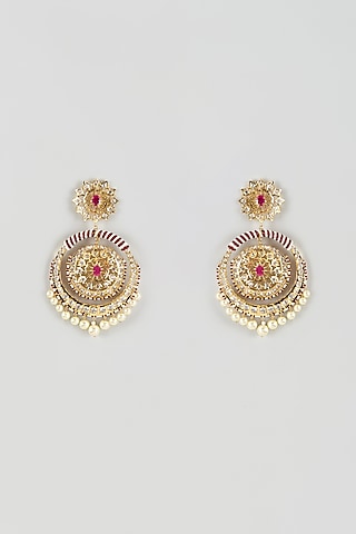 Gold Plated Kundan Polki & Red Onyx Chandbali Earrings by Kiara