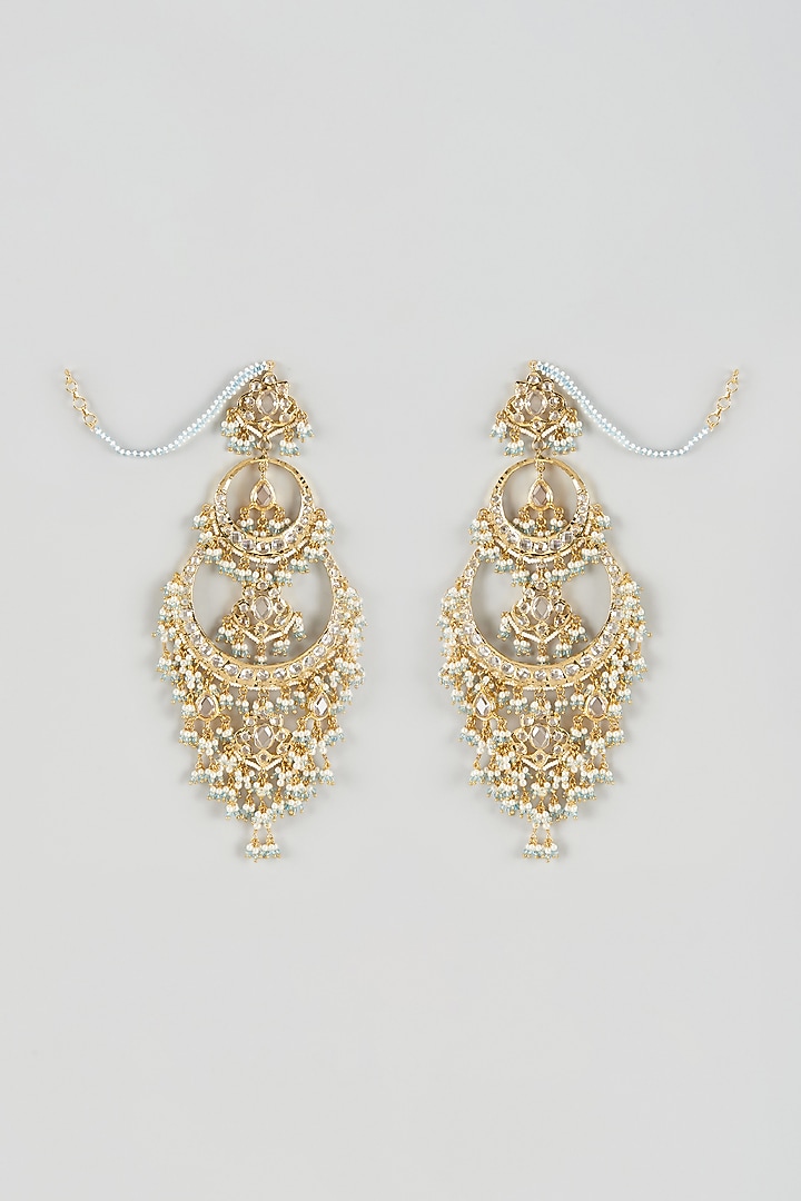 Gold Plated Kundan Polki & Pearl Chandbali Earrings by Kiara at Pernia's Pop Up Shop