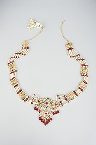 Gold Plated Kundan Polki & Red Onyx Waist Belt by Kiara