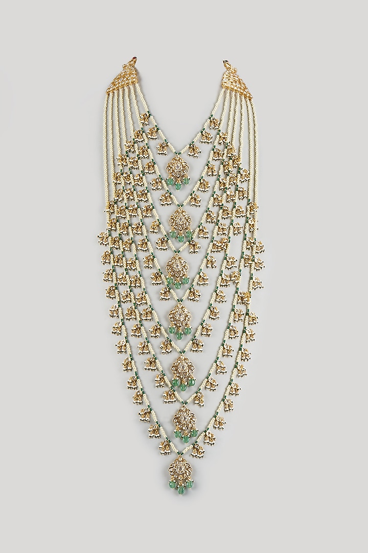 Gold Plated Kundan Polki & Green Beaded Layered Necklace by Kiara at Pernia's Pop Up Shop