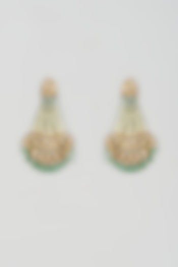 Gold Plated Kundan Polki & Green Onyx Chandbali Earrings by Kiara at Pernia's Pop Up Shop