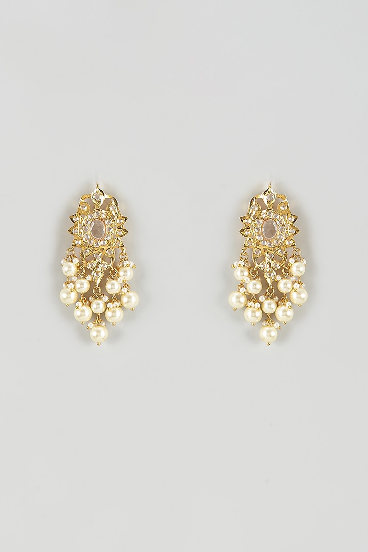 Gold Plated Kundan Polki & Pearl Dangler Earrings by Kiara at Pernia's Pop Up Shop