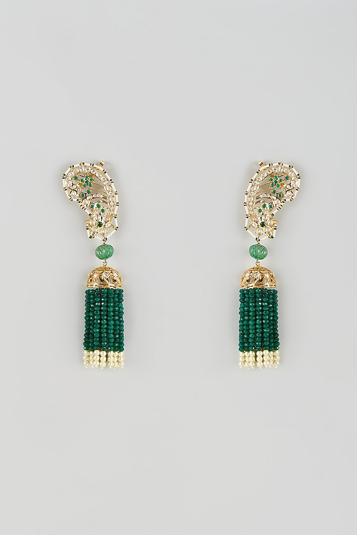 Gold Plated Kundan Polki & Green Onyx Jhumka Earcuffs by Kiara at Pernia's Pop Up Shop
