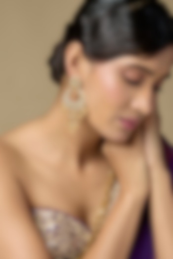 Gold Finish Kundan Polki & Pearl Chandbali Earrings In Sterling Silver by Kiara Luxe at Pernia's Pop Up Shop