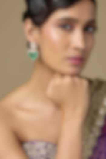 Gold Finish Kundan Polki & Heart-Cut Green Doublet Stone Dangler Earrings In Sterling Silver by Kiara Luxe at Pernia's Pop Up Shop