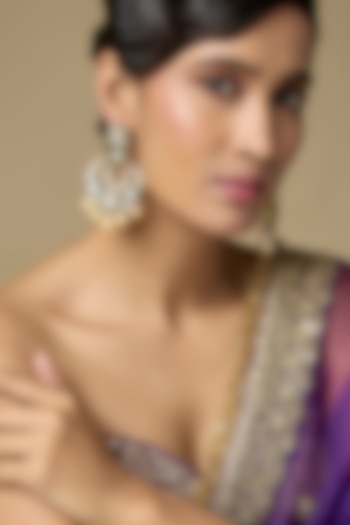 Gold Finish Kundan Polki &  Green Enameled Chandbali Earrings In Sterling Silver by Kiara Luxe at Pernia's Pop Up Shop