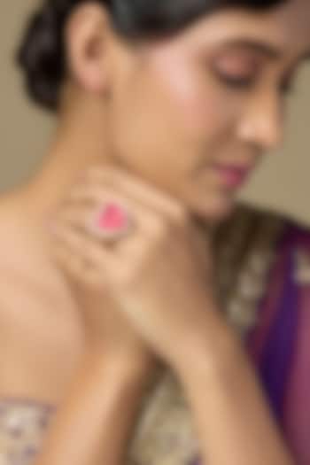 Gold Finish Kundan Polki & Heart-Cut Pink Stone Ring In Sterling Silver by Kiara Luxe at Pernia's Pop Up Shop