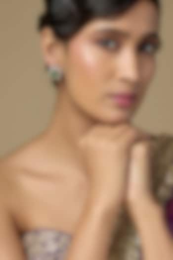 Gold Finish Kundan Polki & Emerald Stone Stud Earrings In Sterling Silver by Kiara Luxe at Pernia's Pop Up Shop