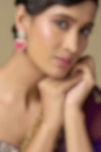 Gold Finish Diamond & Heart-Shaped Ruby Doublet Stone Dangler Earrings In Sterling Silver by Kiara Luxe at Pernia's Pop Up Shop