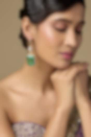 Gold Finish Diamond & Green Doublet Stone Dangler Earrings In Sterling Silver by Kiara Luxe at Pernia's Pop Up Shop