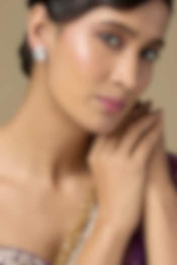 Gold Finish Kundan Polki Stud Earrings In Sterling Silver by Kiara Luxe at Pernia's Pop Up Shop