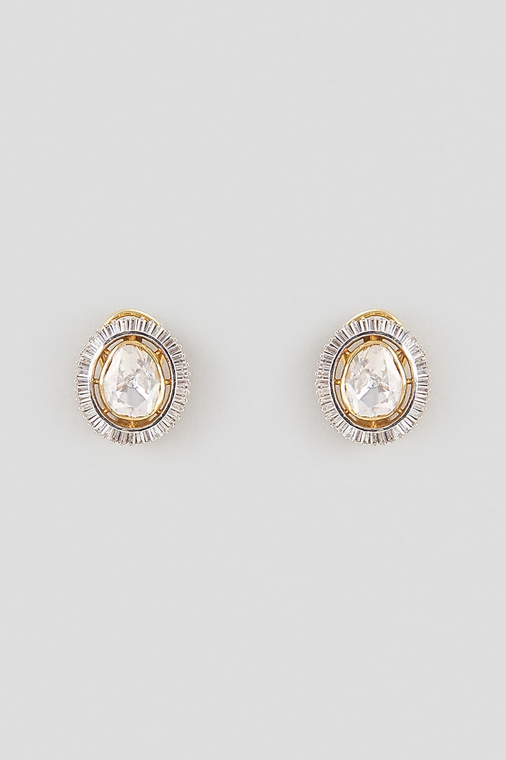 Gold Finish Kundan Polki Stud Earrings In Sterling Silver by Kiara Luxe at Pernia's Pop Up Shop
