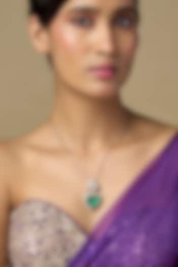 Gold Finish Diamond & Heart-Shaped Emerald Doublet Stone Pendant Necklace In Sterling Silver by Kiara Luxe at Pernia's Pop Up Shop