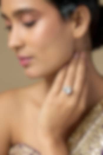 Gold Finish Kundan Polki & Heart-Cut White Stone Ring In Sterling Silver by Kiara Luxe at Pernia's Pop Up Shop