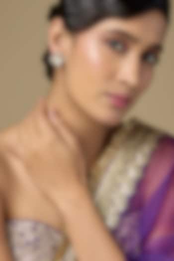 Gold Finish Square Kundan Polki & Diamond Halo Stud Earrings In Sterling Silver by Kiara Luxe at Pernia's Pop Up Shop