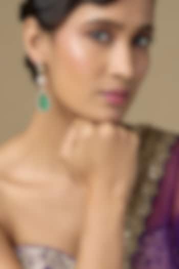 Gold Finish Kundan Polki & Teardrop Emerald Dangler Earrings In Sterling Silver by Kiara Luxe at Pernia's Pop Up Shop