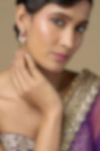 Gold Finish Kundan Polki & Ruby Stone Dangler Earrings In Sterling Silver by Kiara Luxe at Pernia's Pop Up Shop