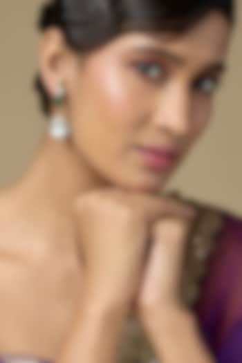 Gold Finish Kundan Polki & Emerald Stone Dangler Earrings In Sterling Silver by Kiara Luxe at Pernia's Pop Up Shop