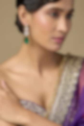 Gold Finish Kundan Polki & Teardrop Emerald Stone Dangler Earrings In Sterling Silver by Kiara Luxe at Pernia's Pop Up Shop