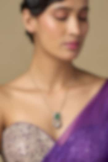 Gold Finish Kundan Polki & Emerald Stone Floral Pendant Necklace In Sterling Silver by Kiara Luxe at Pernia's Pop Up Shop