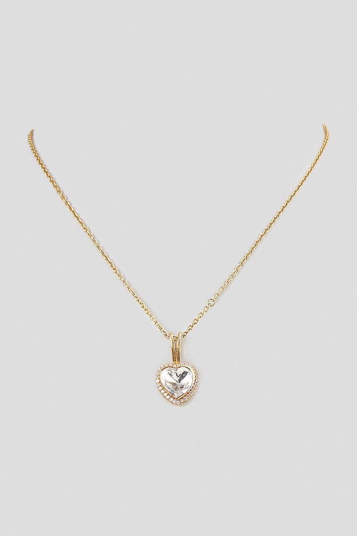Gold Finish Kundan Polki & Pearl Heart-Shaped Pendant Necklace In Sterling Silver by Kiara Luxe at Pernia's Pop Up Shop