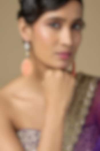 Gold Finish Tear-Drop Coral Stone Dangler Earrings In Sterling Silver by Kiara Luxe at Pernia's Pop Up Shop