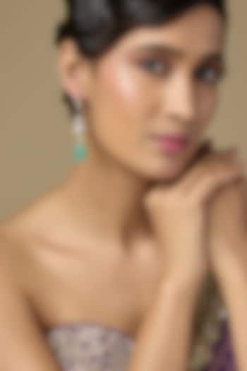 Gold Finish Diamond & Carved Green Drop Dangler Earrings In Sterling Silver by Kiara Luxe at Pernia's Pop Up Shop