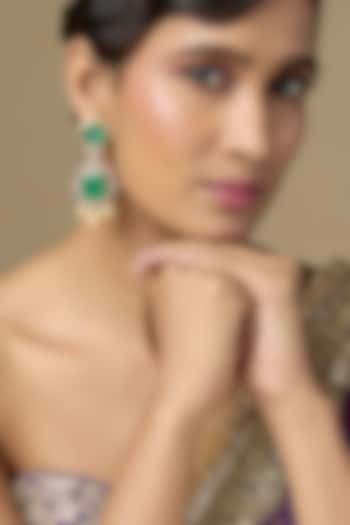 Gold Finish Diamond & Doublet Emerald Dangler Earrings In Sterling Silver by Kiara Luxe at Pernia's Pop Up Shop