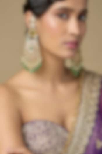 Gold Finish Uncut Polki Diamond & Emerald Drop Dangler Earrings by Kiara at Pernia's Pop Up Shop