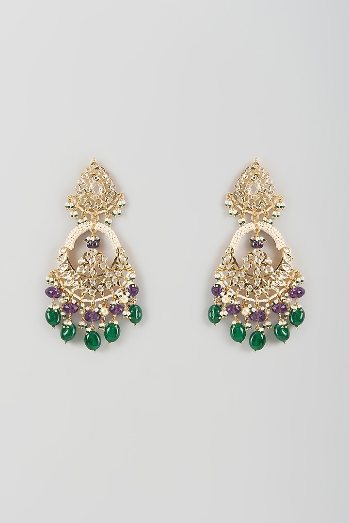 Gold Finish Polki Diamond & Purple Amethyst Dangler Earrings by Kiara at Pernia's Pop Up Shop
