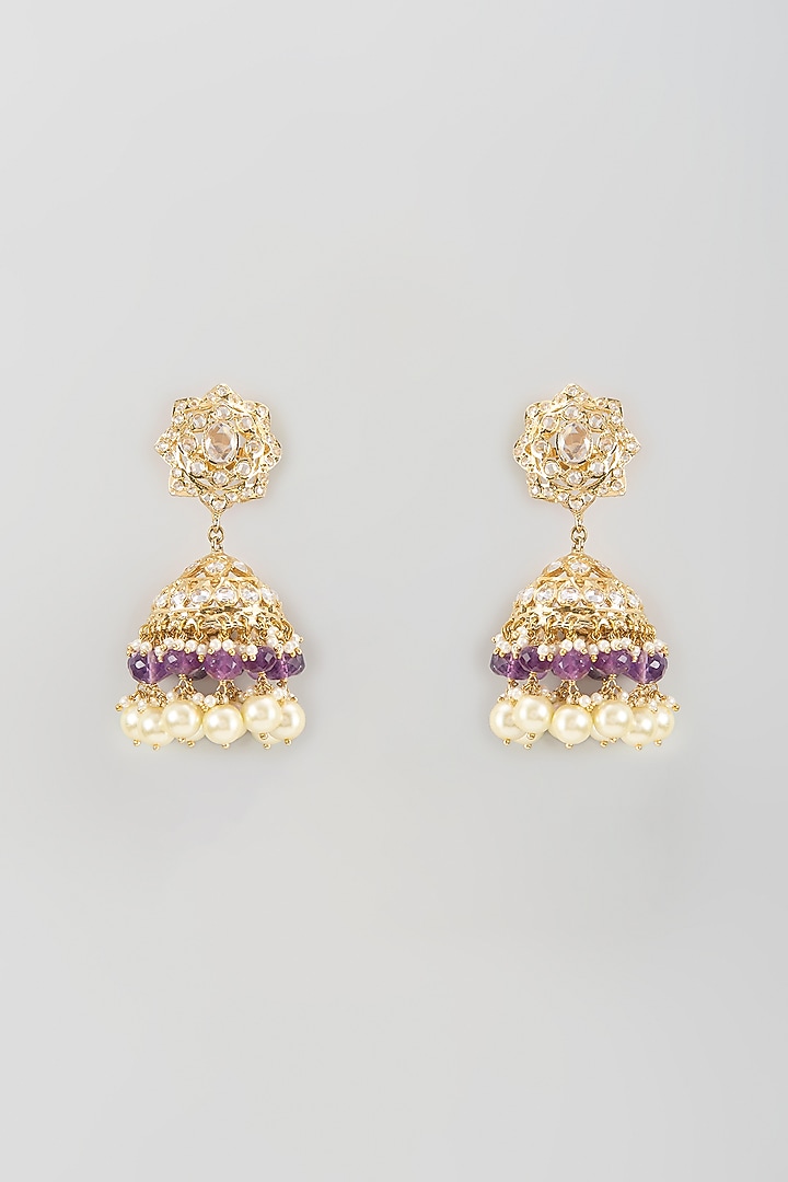 Gold Finish Polki Diamond & Purple Amethyst Dangler Earrings by Kiara at Pernia's Pop Up Shop