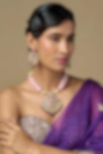 Gold Finish Polki Diamond & Ruby Long Necklace Set by Kiara at Pernia's Pop Up Shop