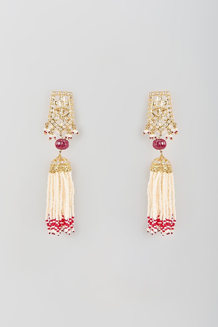 Gold Finish Kundan Polki & Ruby Dangler Earrings by Kiara at Pernia's Pop Up Shop