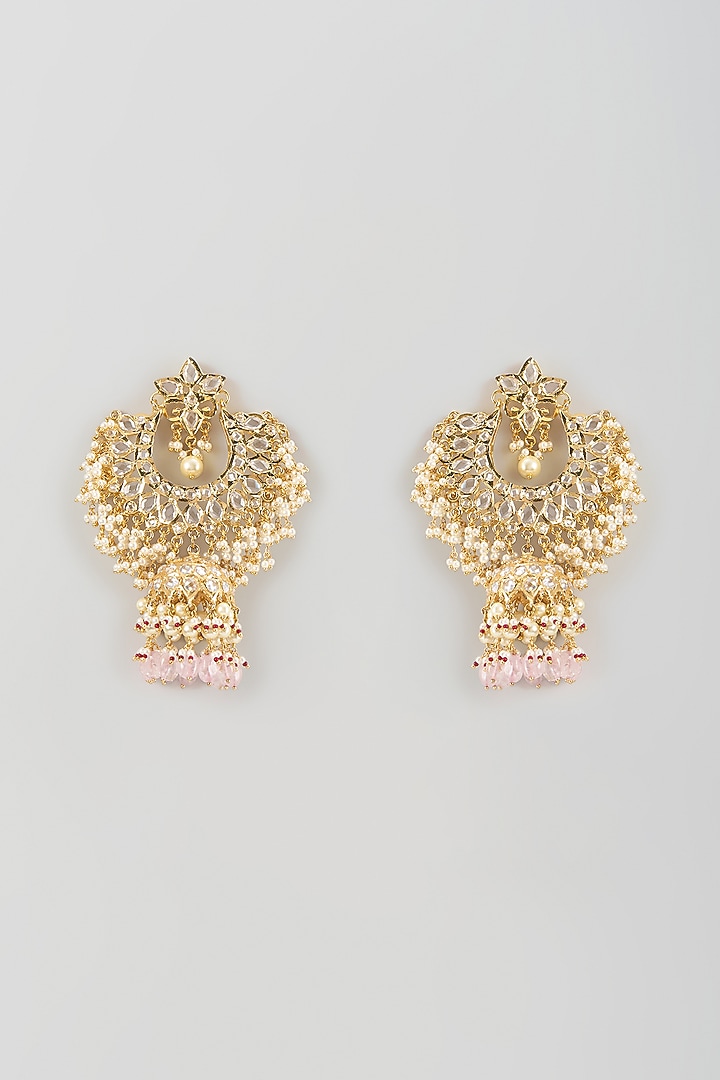 Gold Finish Uncut Polki Diamond Jhumka Earrings by Kiara at Pernia's Pop Up Shop