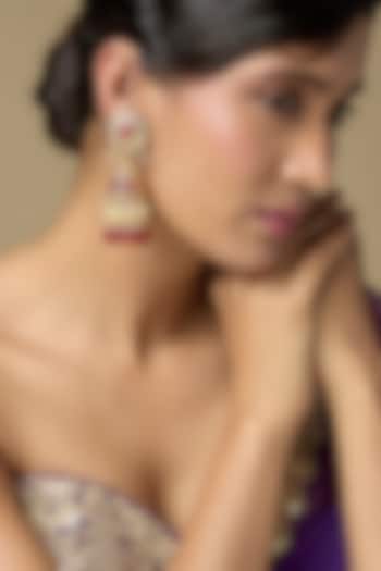 Gold Finish Kundan Polki & Ruby Jhumka Earrings by Kiara at Pernia's Pop Up Shop