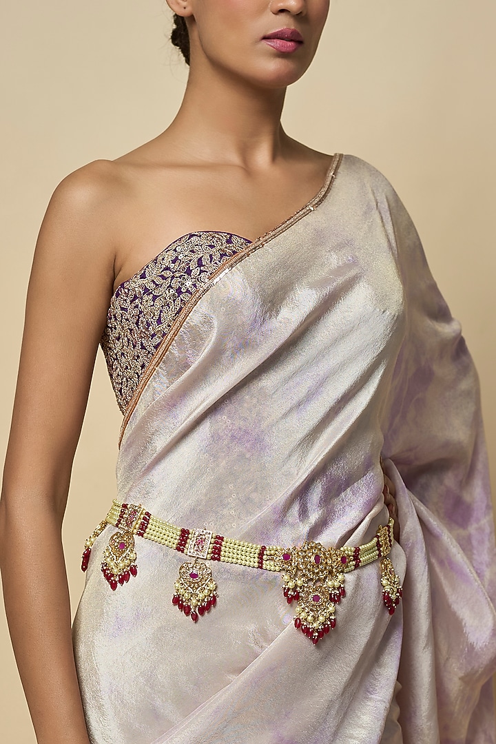 Gold Plated Kundan Polki & Red Onyx Beaded Waist Belt by Kiara at Pernia's Pop Up Shop