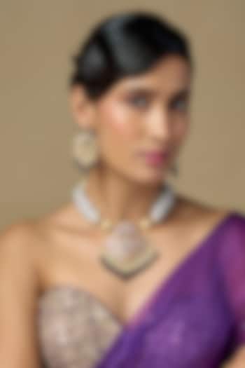 Gold Finish Polki Diamond & Amethyst Long Necklace Set by Kiara at Pernia's Pop Up Shop