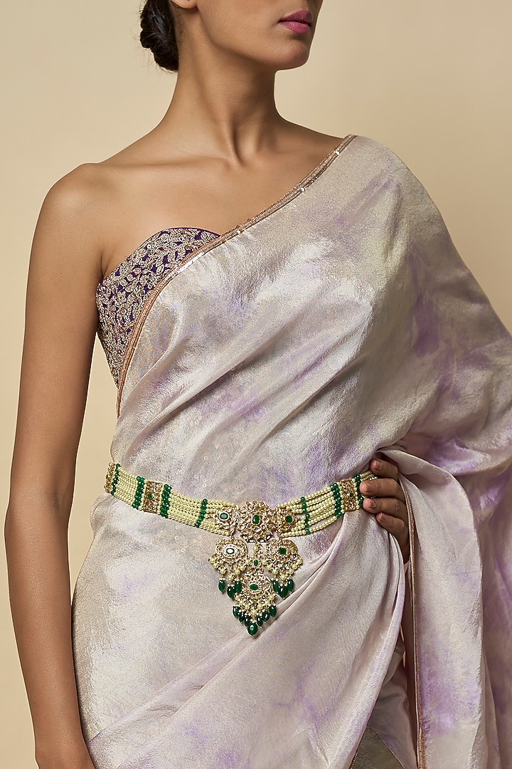 Gold Plated Kundan Polki & Green Onyx Waist Belt by Kiara at Pernia's Pop Up Shop