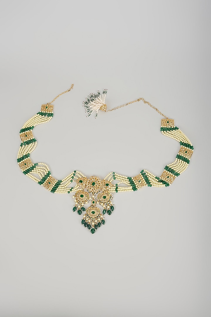 Gold Plated Kundan Polki & Green Onyx Waist Belt by Kiara at Pernia's Pop Up Shop