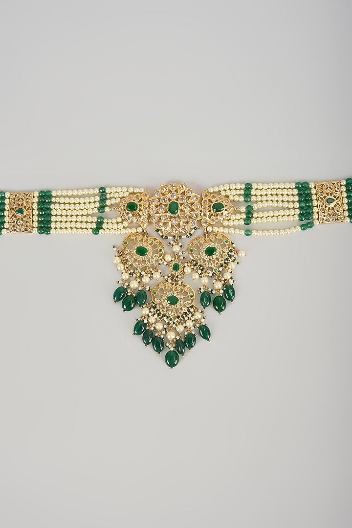 Gold Plated Kundan Polki & Green Onyx Waist Belt by Kiara at Pernia's Pop Up Shop