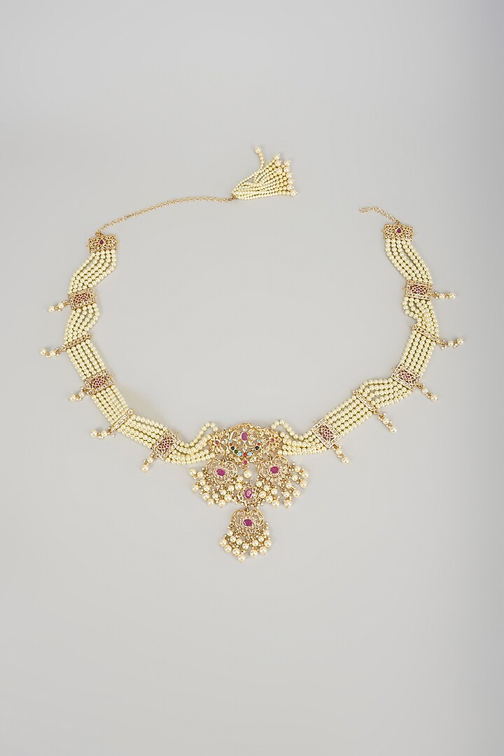 Gold Plated Kundan Polki & Red Onyx Waist Belt by Kiara at Pernia's Pop Up Shop