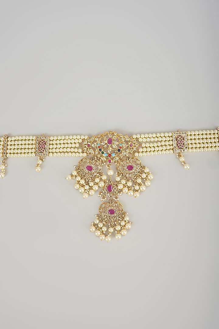 Gold Plated Kundan Polki & Red Onyx Waist Belt by Kiara at Pernia's Pop Up Shop