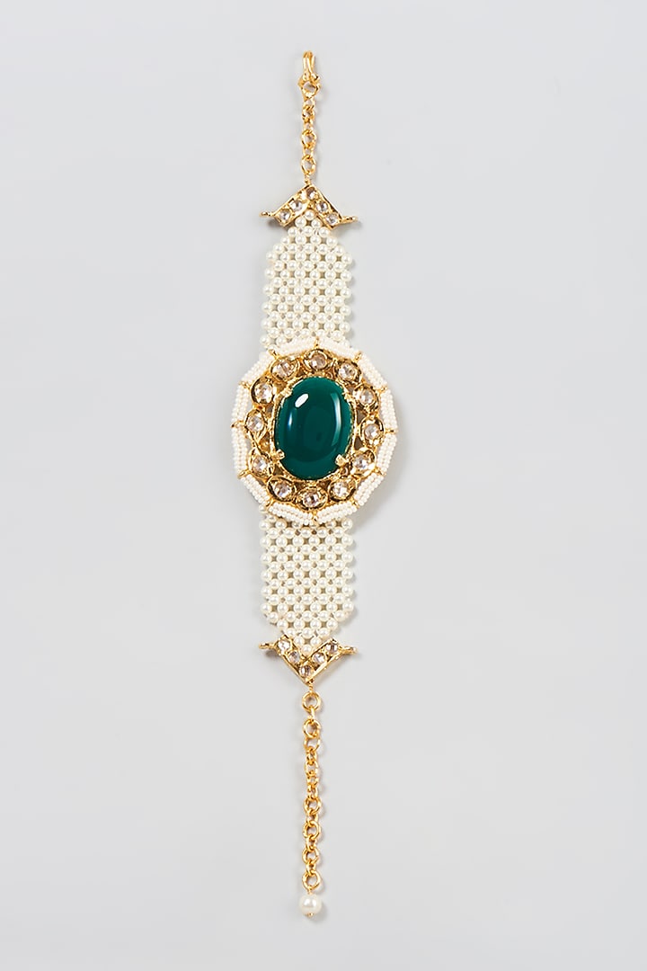 Gold Plated Kundan Polki & Green Agate Bracelet by Kiara at Pernia's Pop Up Shop